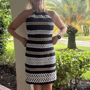 Lilly Pulitzer Black, White, and  subtle Gold Mini Dress.